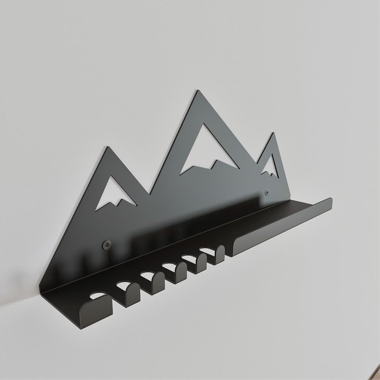 Entryway Organizer Wall Shelf with Hooks, Mountain Design Key Holder for Wall, Mail and Key Holder Wall Floating Shelf