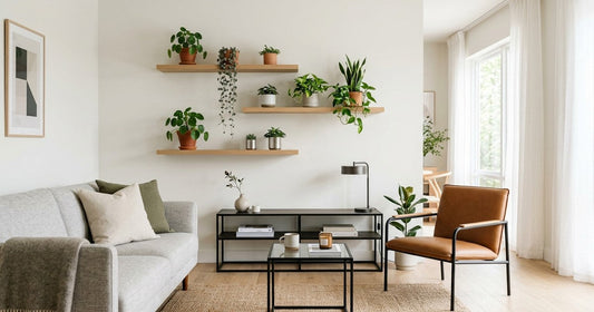 How To Style A Modern Living Room With Floating Plant Shelves And Minimalist Metal Accents