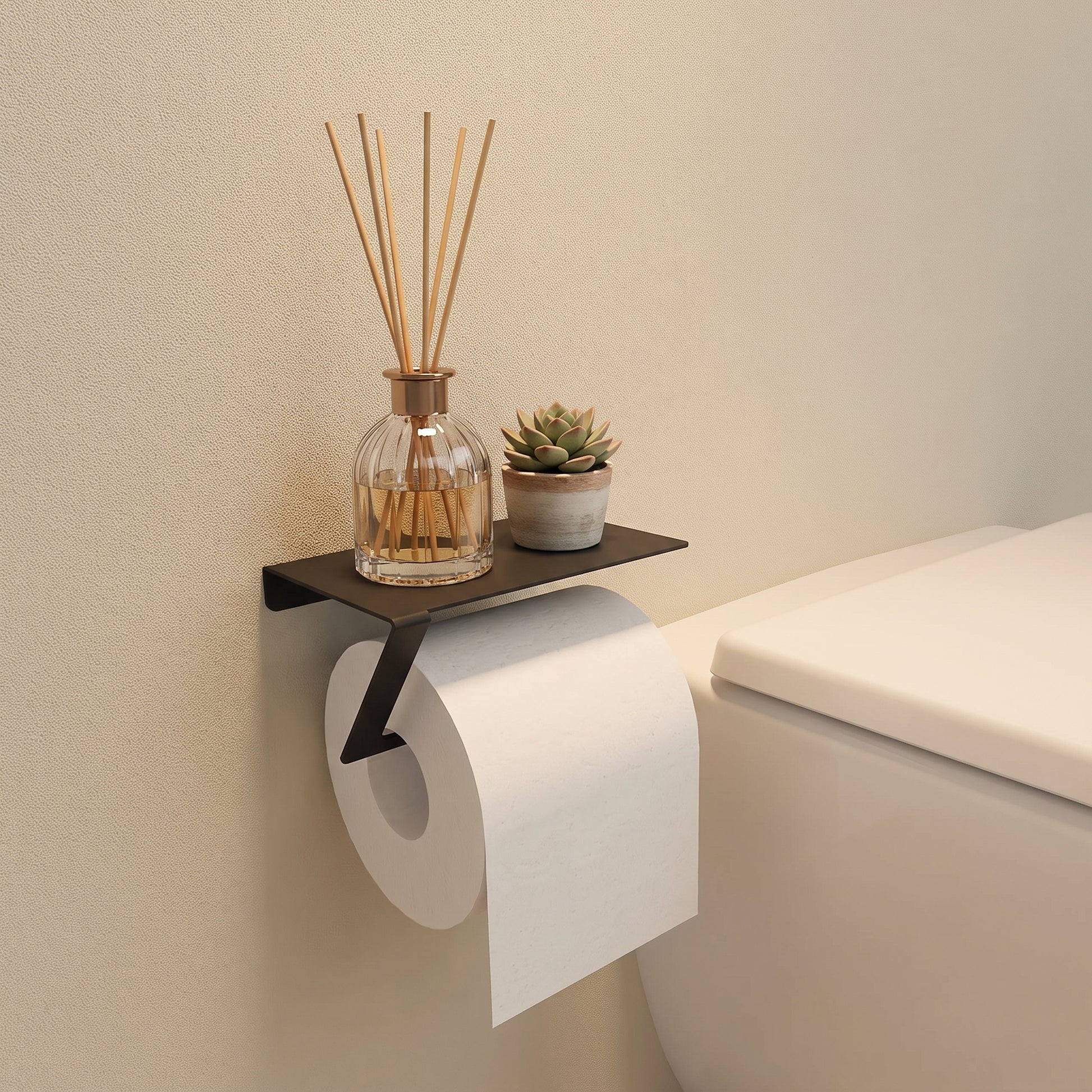 NOVA Toilet Paper Holder with Shelf: Matte Black | DnzHomeDesign