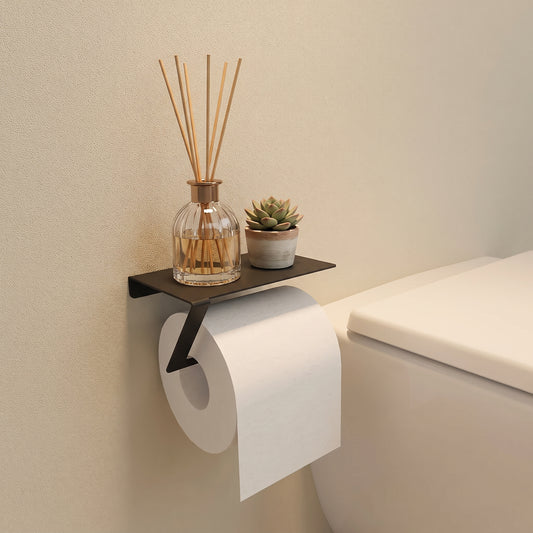 NOVA Toilet Paper Holder with Shelf: Matte Black | DnzHomeDesign
