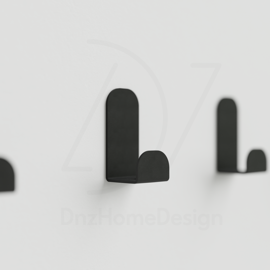 PINO Adhesive Wall Hooks - No-Drill Matte Black Steel Hook Set of 4