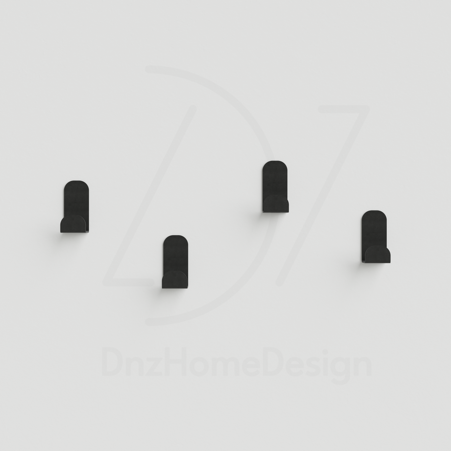 PINO Adhesive Wall Hooks - No-Drill Matte Black Steel Hook Set of 4