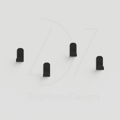 PINO Adhesive Wall Hooks - No-Drill Matte Black Steel Hook Set of 4