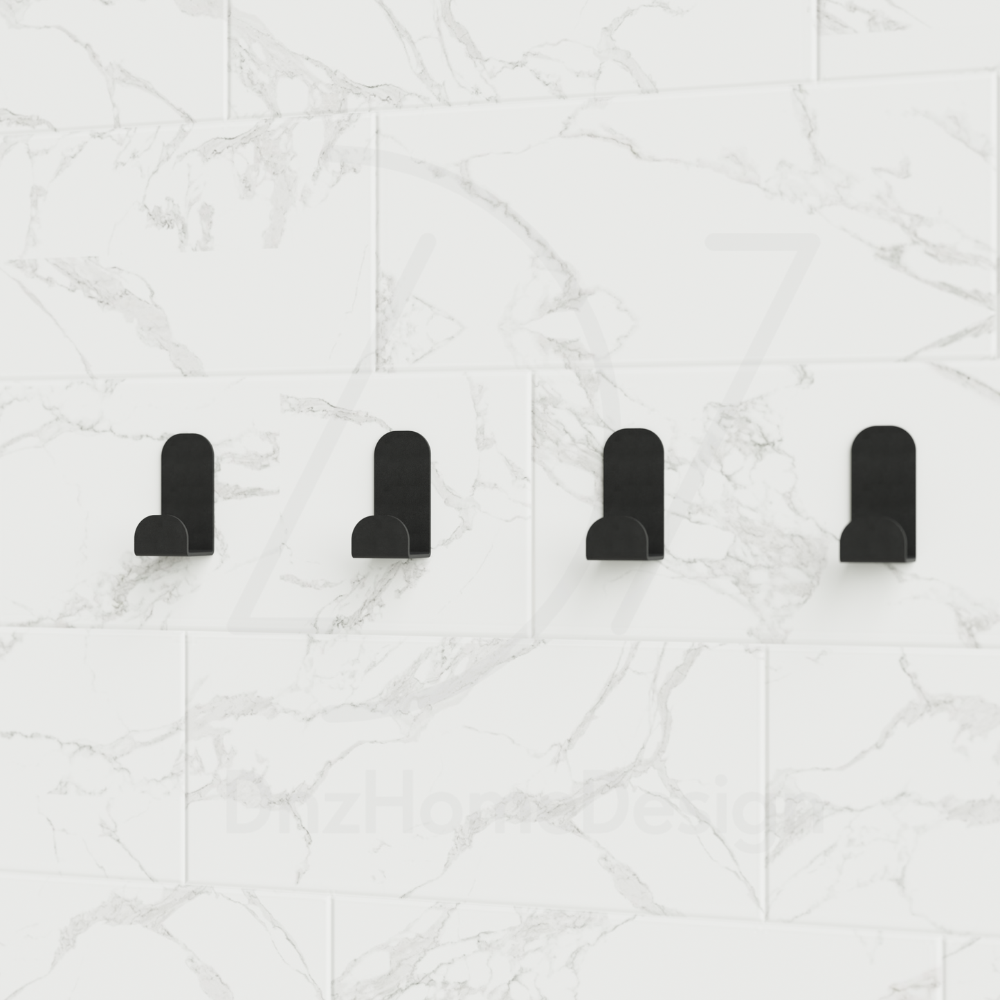 PINO Adhesive Wall Hooks - No-Drill Matte Black Steel Hook Set of 4