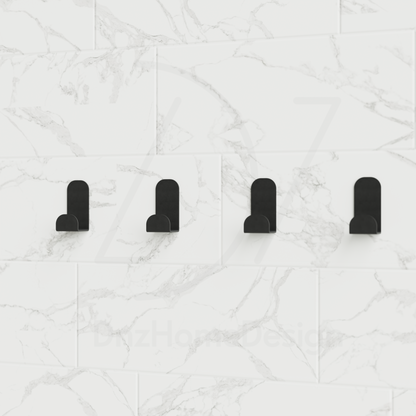 PINO Adhesive Wall Hooks - No-Drill Matte Black Steel Hook Set of 4