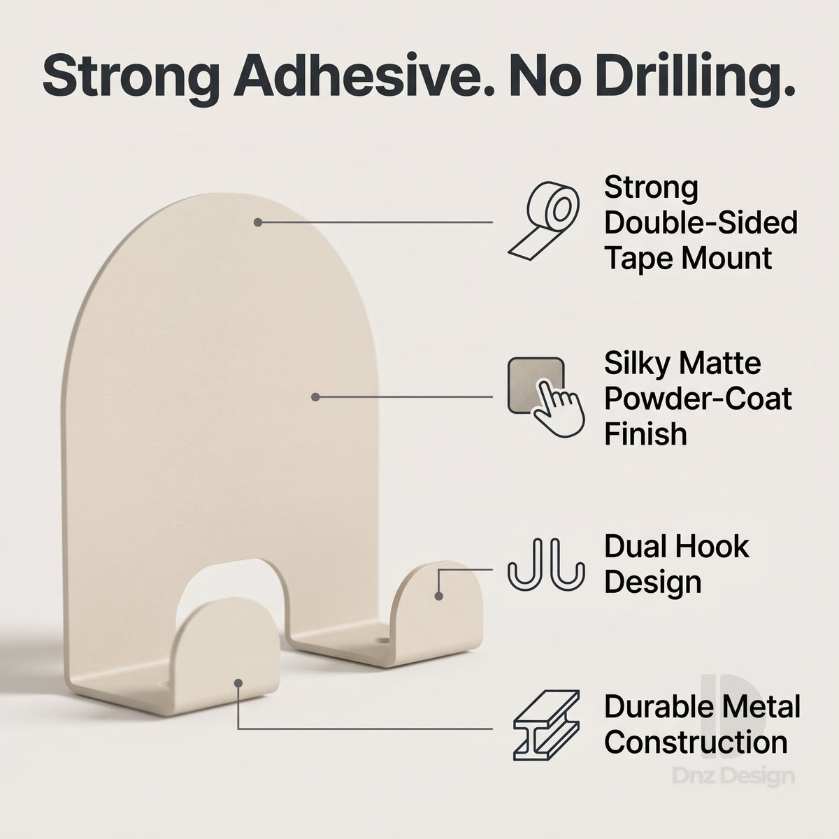 ARKO No-Drill Wall Hook - Adhesive Key Holder & Towel Hook Set