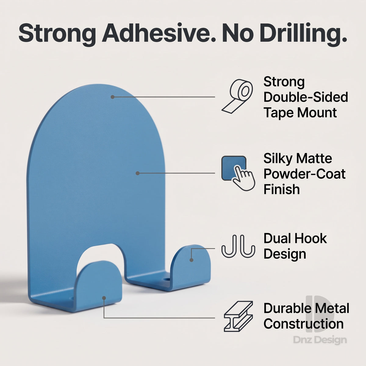 ARKO No-Drill Wall Hook - Adhesive Key Holder & Towel Hook Set