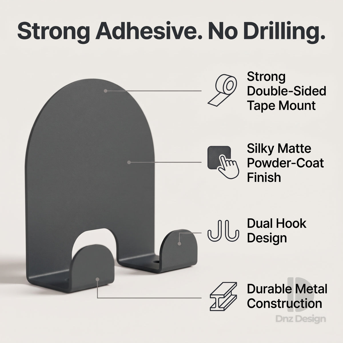 ARKO No-Drill Wall Hook - Adhesive Key Holder & Towel Hook Set
