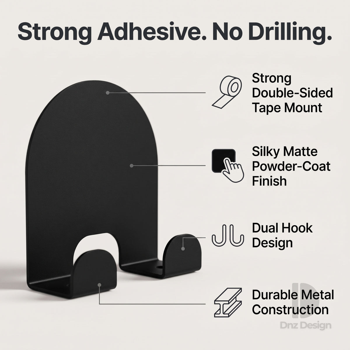 ARKO No-Drill Wall Hook - Adhesive Key Holder & Towel Hook Set