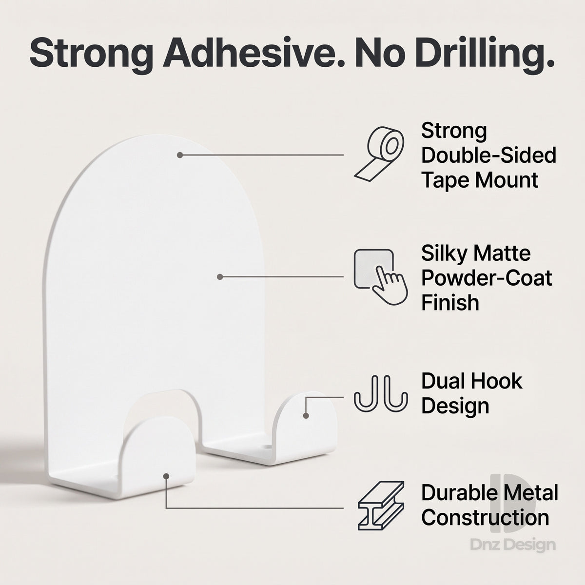 ARKO No-Drill Wall Hook - Adhesive Key Holder & Towel Hook Set
