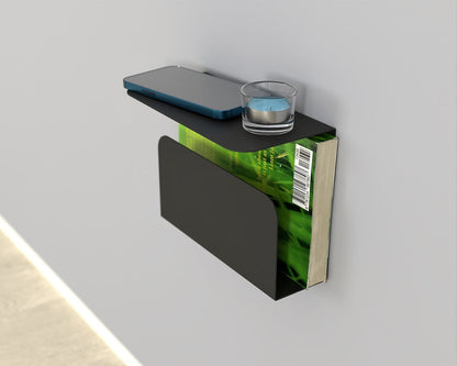 Floating Nightstand with Bookshelf, Modern Floating Bedside Table, Minimalist Bookshelf Decor, Desk Shelf