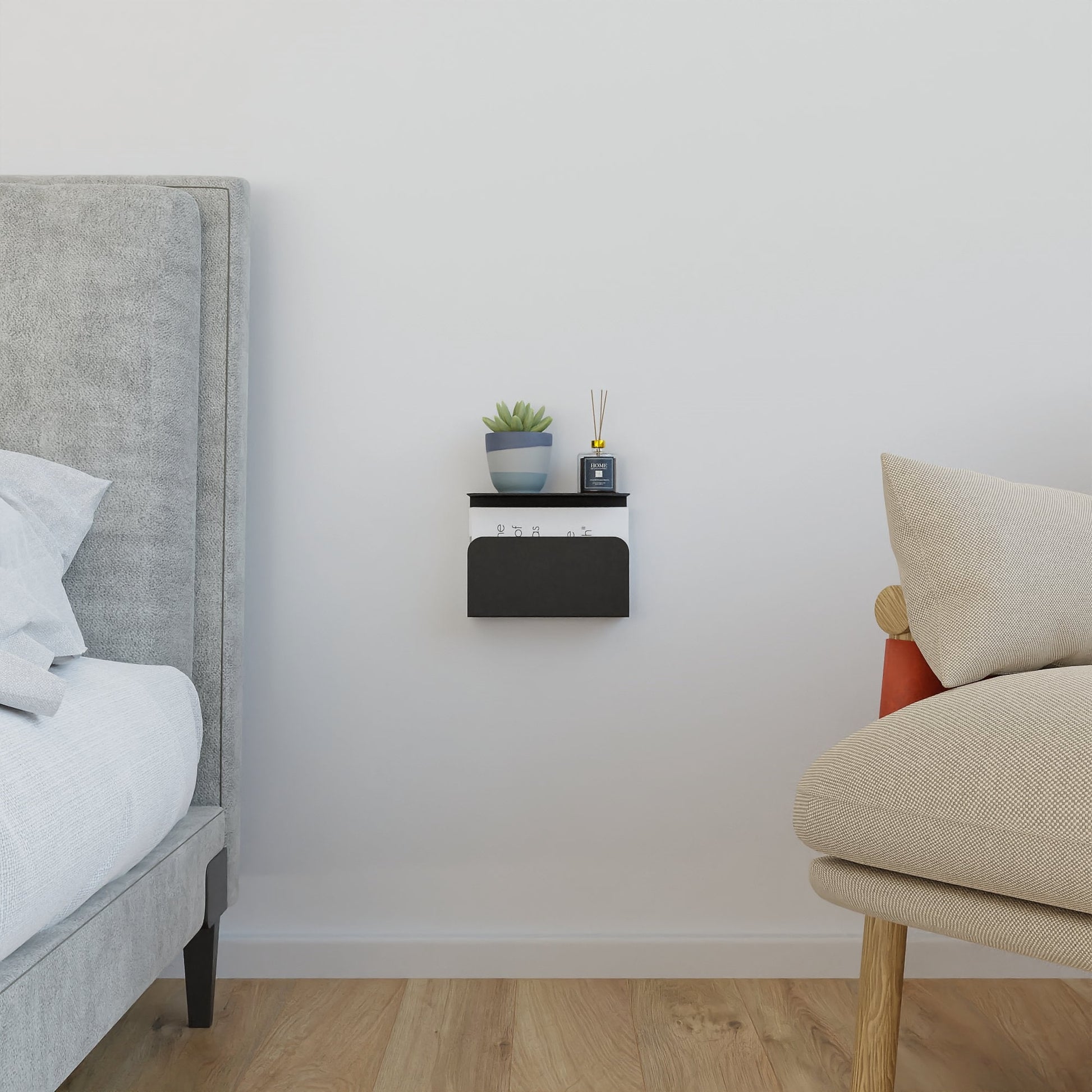 Floating Nightstand with Bookshelf, Modern Floating Bedside Table, Minimalist Bookshelf Decor, Desk Shelf