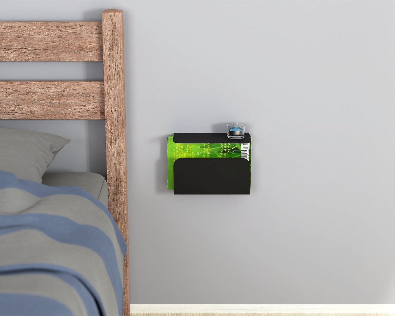 Floating Nightstand with Bookshelf, Modern Floating Bedside Table, Minimalist Bookshelf Decor, Desk Shelf